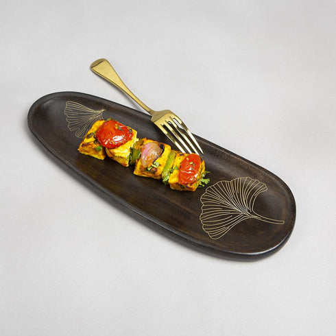 Wooden Serving Platter with Brass Detailing
